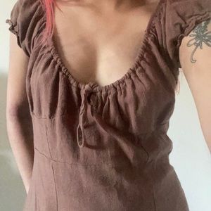 tie front puff sleeve mini dress linen feel babydoll milkmaid fit